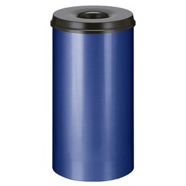 Papierkorb 50 ltr Metall schwarz blau Einwurföffnung feuerlöschend Ø 335 mm  H 630 mm Produktbild