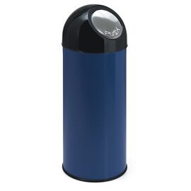 Abfallbehälter 55 ltr Metall blau | schwarz Pushdeckel Ø 305 mm  H 820 mm Produktbild