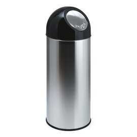 Abfallbehälter 55 ltr Metall edelstahl | schwarz Pushdeckel Ø 305 mm  H 820 mm Produktbild