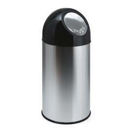 Abfallbehälter 40 ltr Edelstahl edelstahl | schwarz Pushdeckel Ø 315 mm  H 670 mm Produktbild