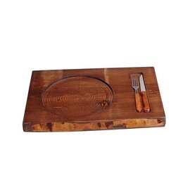 Pfannen-Platz-Set Rustikal Holz dunkel  | Pfannenausfräsung Ø 240 mm  | Besteckaussparung 450 mm  x 330 mm Produktbild