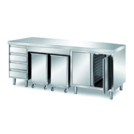 Schranktisch | 2400 mm x 700 mm H 870 mm mit 2 Zutatenbehälter mit 4 Schubladen mit 2 Flügeltüren Produktbild