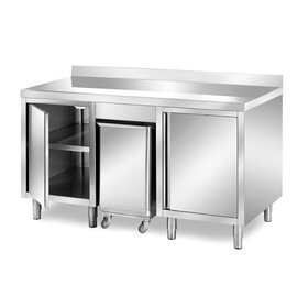 Schranktisch | 1500 mm x 700 mm H 870 mm mit Zutatenbehälter mit 2 Flügeltüren | Aufkantung Produktbild