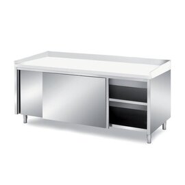 Bäckereitisch 1800 mm  x 900 mm  H 850 mm mit Schiebetüren | Aufkantung Kunststoff Edelstahl Produktbild