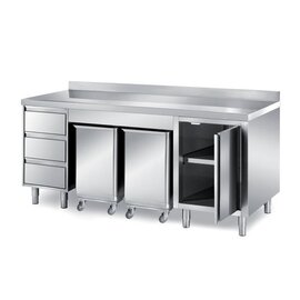 Schranktisch | 2000 mm x 700 mm H 870 mm mit 2 Zutatenbehälter mit 3 Schubladen mit 1 Flügeltür | Aufkantung Produktbild