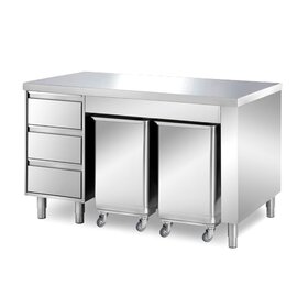 Schranktisch | 1500 mm x 700 mm H 870 mm mit 2 Zutatenbehälter mit 3 Schubladen Produktbild
