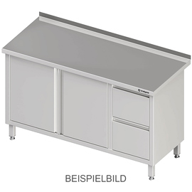 Arbeitsschrank mit Fl&uuml;gelt&uuml;ren, 1400x700x850 mm, mit 2er Schubladenblock links, mit Aufkantung, verschwei&szlig;t Produktbild