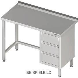 Arbeitstisch ohne Grundboden, 1400x600x850 mm, mit 3er Schubladenblock links, mit Aufkantung, verschwei&szlig;t Produktbild