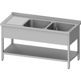 Spültisch mit Grundboden, 1700x600x850 mm, mit zwei Becken rechts, mit Aufkantung, verschweißt Produktbild