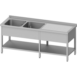 Spültisch mit Grundboden, 2000x700x850 mm, mit zwei Becken links, mit Aufkantung, verschweißt Produktbild