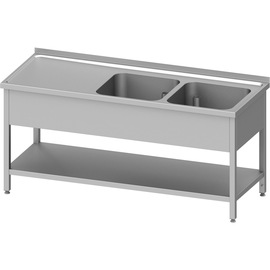 Spültisch mit Grundboden 1100x700x850 mm, mit zwei Becken rechts, mit Aufkantung, verschweißt Produktbild