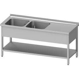 Spültisch mit Grundboden 1100x700x850 mm, mit zwei Becken links, mit Aufkantung, verschweißt Produktbild