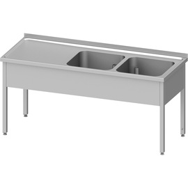 Spültisch ohne Grundboden 1100x700x850 mm, mit zwei Becken rechts, mit Aufkantung, verschweißt Produktbild