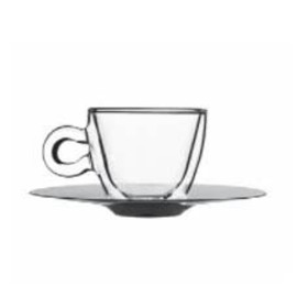 Espressoglas 65 ml THERMIC GLASS doppelwandig mit Edelstahl-Untertasse Produktbild