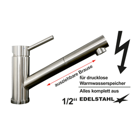 Spültischbatterie Edelstahl Niederdruck ausziehbar Ausladung 200 mm H 140 mm Produktbild