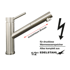 Spültischbatterie ERIC Edelstahl Niederdruck ausziehbar H 200 mm Produktbild