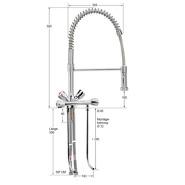 Spültheken-Einlochbatterie  | 2 Ventilabgänge vorne 1/2" Ausladung 250 mm Auslaufhöhe 100 mm Produktbild 1 S