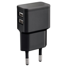 USB Ladegerät Dual 2,4A 12W schwarz mit 2-fach USB 2.0 Anschluss 5V DC Produktbild