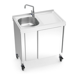 Mobiler Kaltwasserspültisch mit 1 Becken | Abtropffläche rechts | 800 mm x 500 mm H 865 mm Produktbild