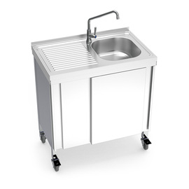 Mobiler Kaltwasserspültisch mit 1 Becken | Abtropffläche links | 800 mm x 500 mm H 865 mm Produktbild