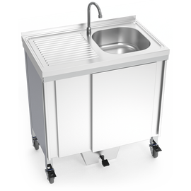 Mobiler Sp&uuml;ltisch mit 1 Becken | Abtropffl&auml;che links | 800 mm x 500 mm H 850 mm Produktbild