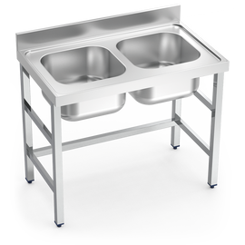 Sp&uuml;ltisch mit 2 Becken | ohne Abtropffl&auml;che | 1000 x 700 x H 850 mm Produktbild
