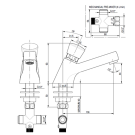 Waschtischarmatur Basic selbstschließend mit Vormischer Ausladung 106 mm H 93 mm Produktbild 1 S