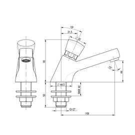 Waschtischarmatur Basic selbstschließend Ausladung 106 mm H 93 mm Produktbild 1 S