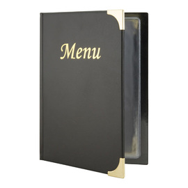 Speisekarte BASIC DIN A5 schwarz mit Goldaufschrift "Menu" inkl. Einlagen Produktbild